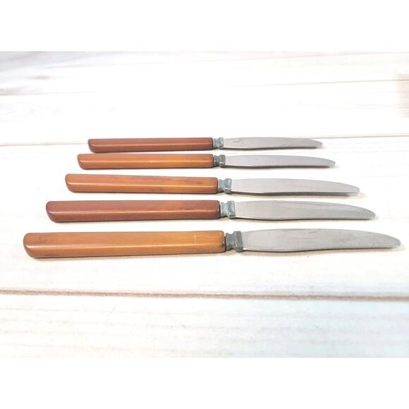 Vintage Washington Forge Dinner Knives With Wood Holder Set Of 5 - Picture 8 of 14